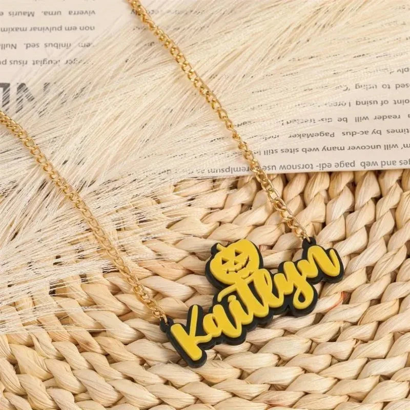 Customized Acrylic Nameplate Necklace Custom Gothic Halloween Acrylic Name Necklace  Personalized Gothic Jewelry Gift
