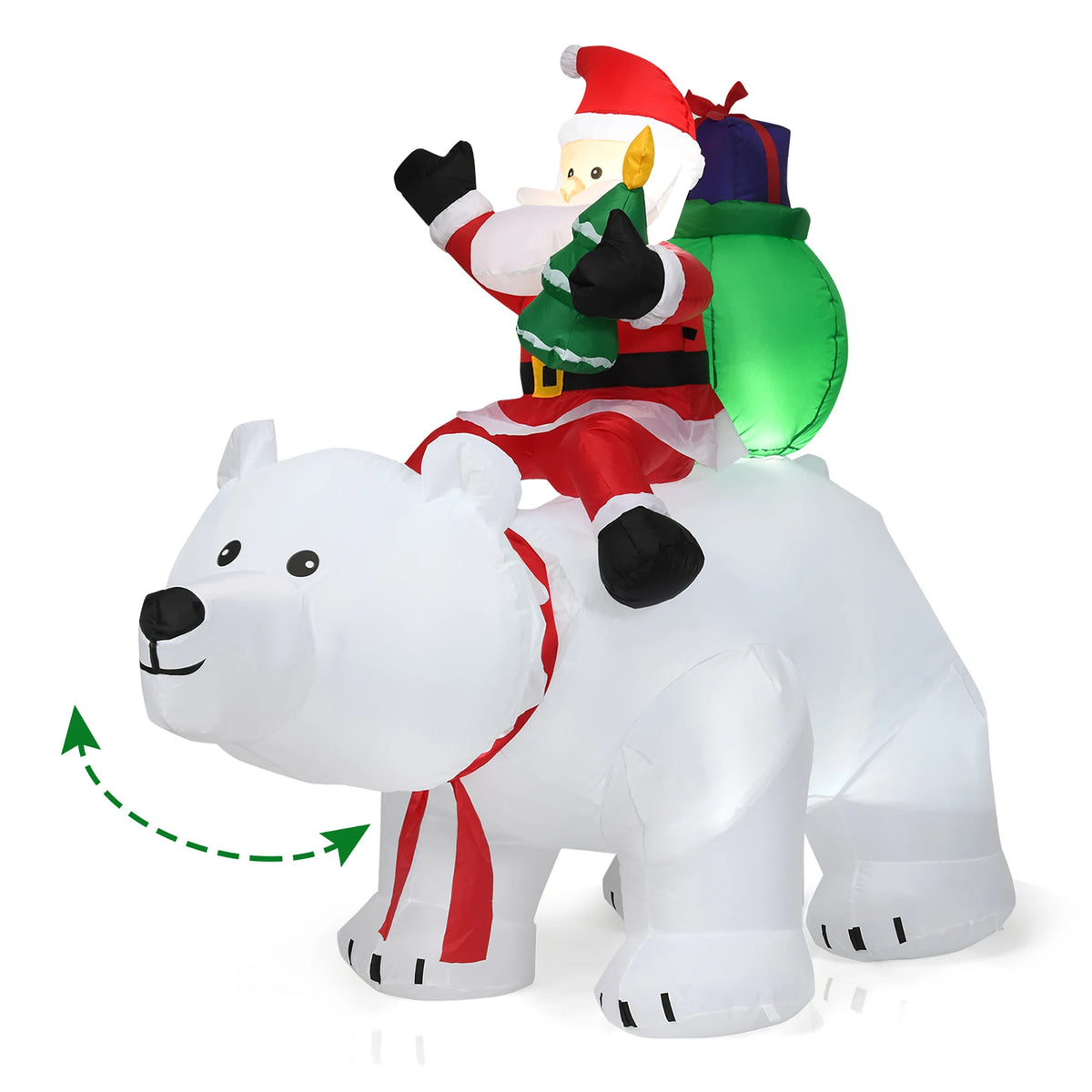 6. 5 FT Inflatable Christmas Santa Riding Polar Bear with Shaking Head, Christmas Inflatable Decoration