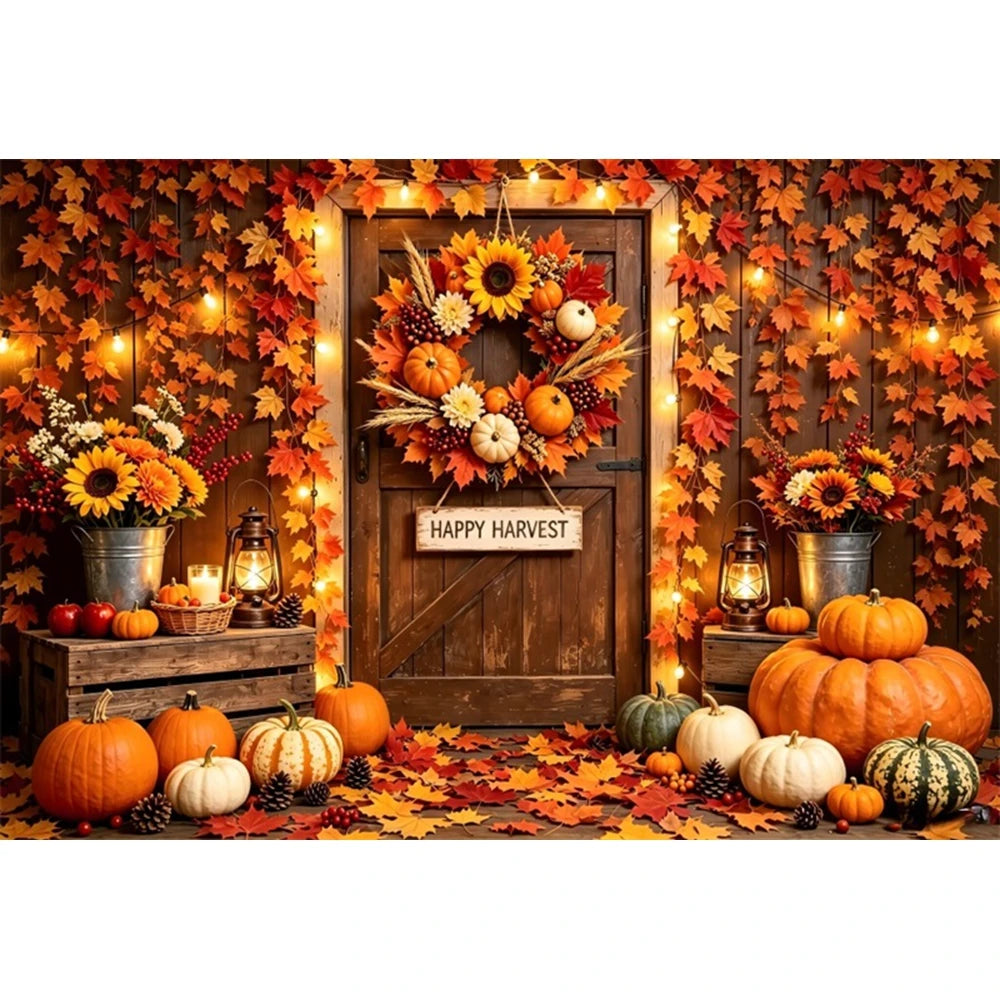 Autumn Scenery Photography Background Yellow Maple Leaves Pumpkin Large Banner Fall Harvest Thanksgiving Party Decor Backdrop