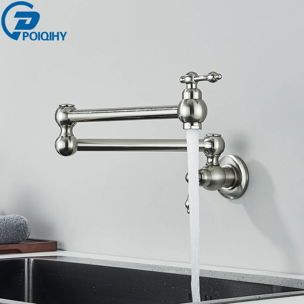 Chrome Black Wall Mounted Faucet Single Cold Water Tap 360 Rotating Spout Washing Faucet Folding Neck Bathroom Kitchen Tap