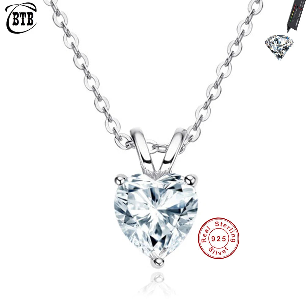 Cbtb Fashion 925 Sterling Silver Cross Chain Heart Shaped Moissanite Pendant Necklace for Women Engagement Jewelry US Shipping