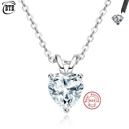 Cbtb Fashion 925 Sterling Silver Cross Chain Heart Shaped Moissanite Pendant Necklace for Women Engagement Jewelry US Shipping