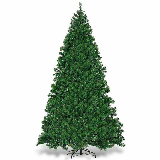 9 FT Tall Pre-Lit Artificial Christmas Tree, Foldable Metal Stand, Home Office Party Decoration, Green
