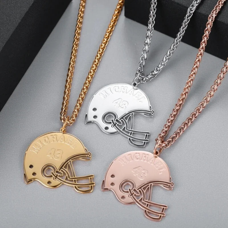 Roro's Custom American Football Helmet Necklace Personalized Jersey Number Pendant Necklace Customized Necklace for Boys and Man