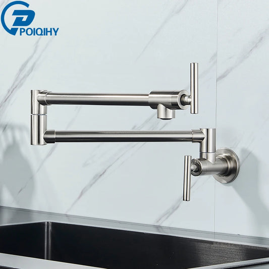 Chrome Black Wall Mounted Faucet Single Cold Water Tap 360 Rotating Spout Washing Faucet Folding Neck Bathroom Kitchen Tap