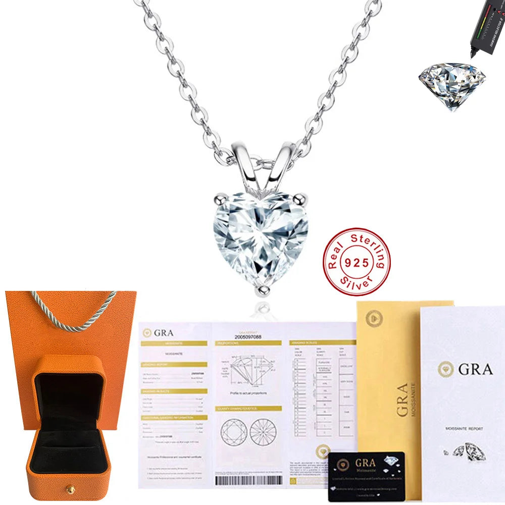Cbtb Fashion 925 Sterling Silver Cross Chain Heart Shaped Moissanite Pendant Necklace for Women Engagement Jewelry US Shipping