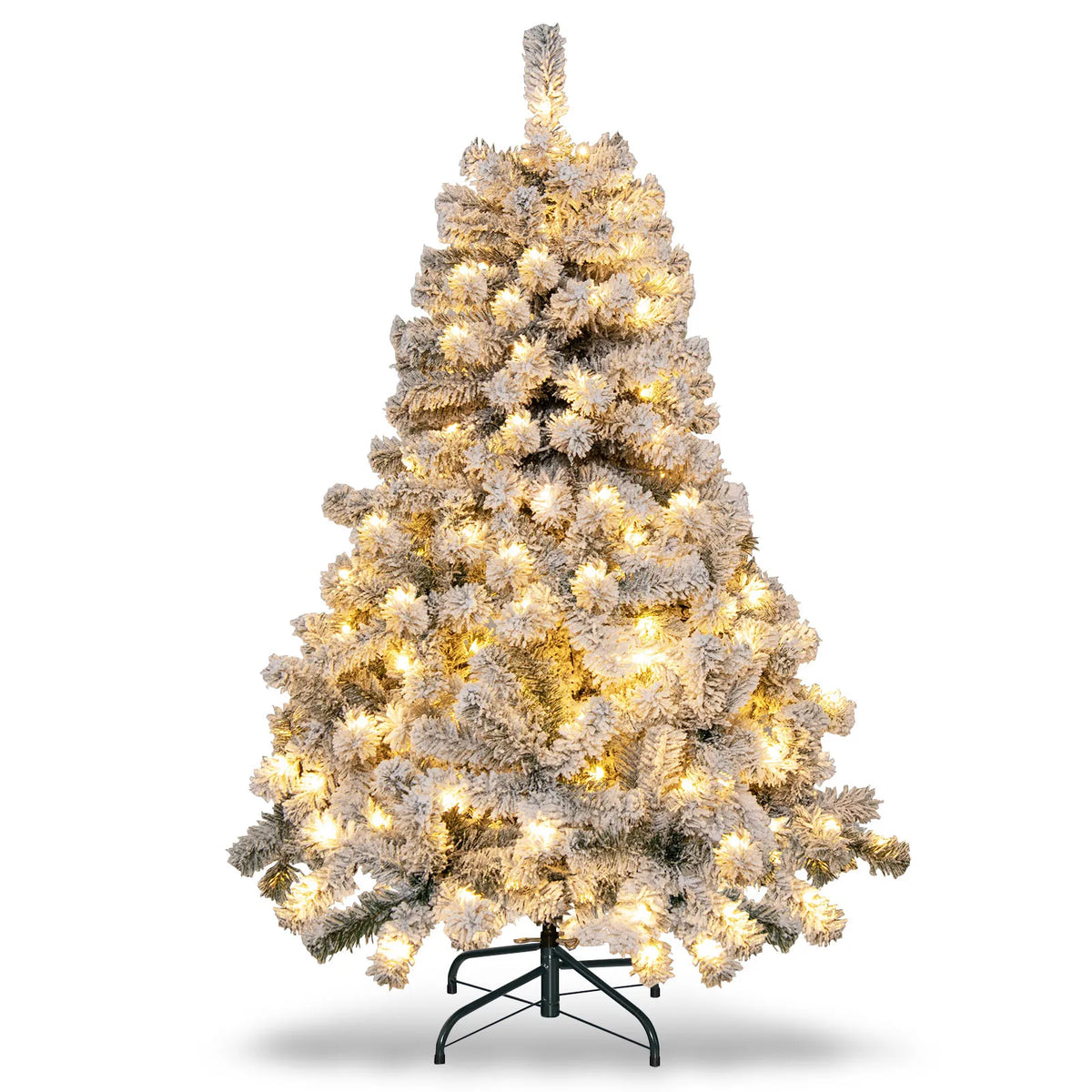 4. 5 FT Snow Flocked Christmas Tree, w/ Metal Stand for Festival & Party Decoration