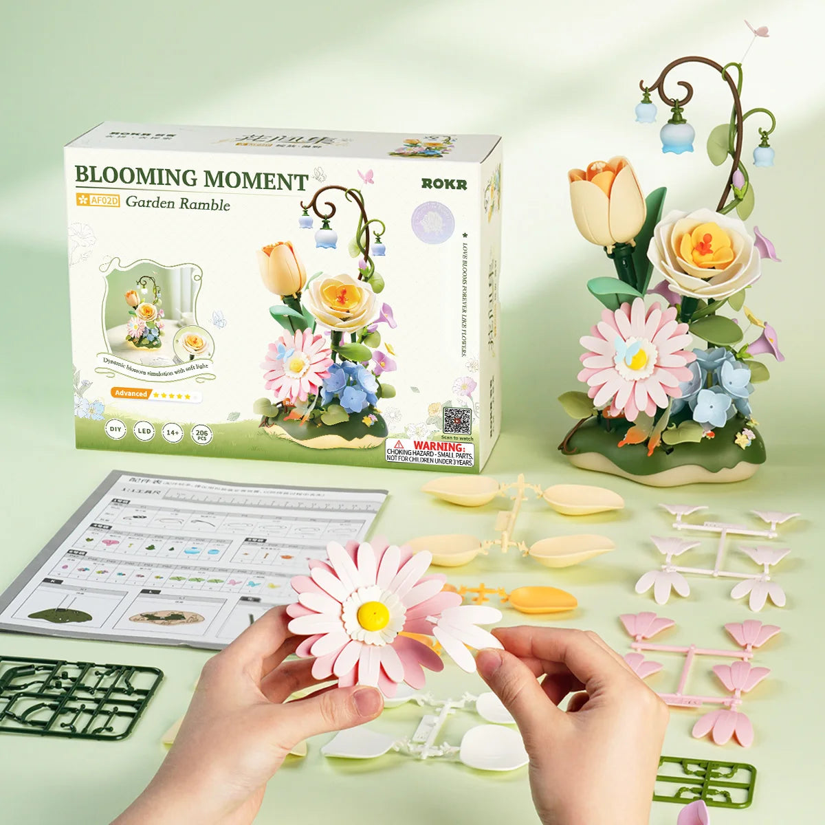 ROKR 3D Puzzle Toys Garden Ramble DIY Flower Bouquet Model Building Kit 4 Lighting Modes Night Light for Room Decor Birthday Gift for Girls Adults