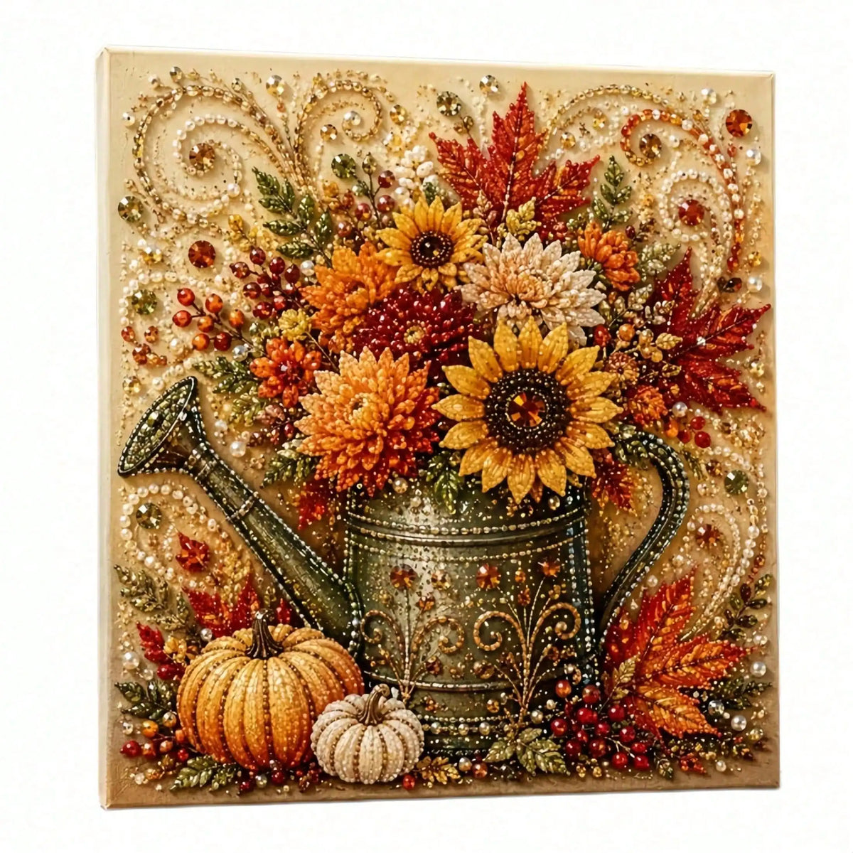 Autumn Pumpkin Pearl Painting Kit, 5D Diamond Art DIY Craft For Adults & Beginners, Cute Fall Harvest Painting Set